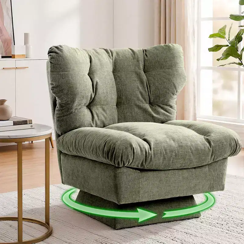 Modern Swivel Armchair with Thick Tufted Cushions - 360 Rotating Chenille Accent Chair, Ergonomic Lounge Reading Chair for Living Room & Bedroom