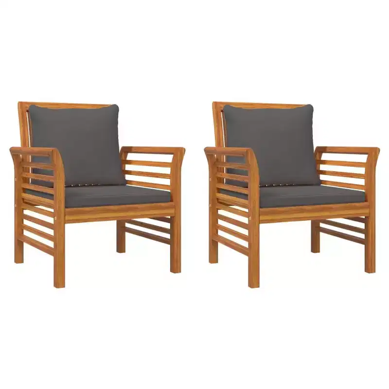 vidaXL Sofa Chair Set of 2 Dark Grey Solid acacia wood Standard