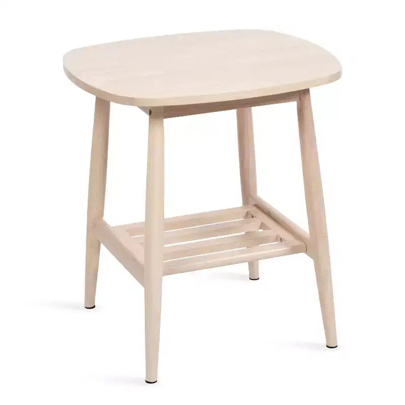 Two-Tier Wood Side Table with Slatted Shelf - Natural Finish
