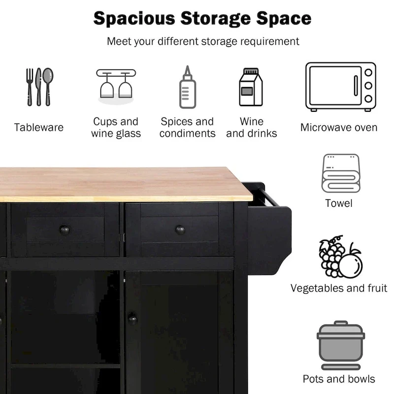 Kitchen Cart with Drop-Leaf Countertop