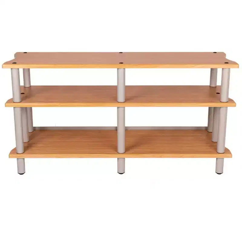 Monolith Double-Wide XL 3-Tier AV Stand Maple 300 lbs Weight Capacity Per Shelf Organize Display AV Components Home Theater or Entertainment System