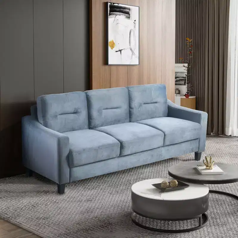 Mid-Century 3-Seat Velvet Sofa with U-Spring Links & Solid Wood Frame – Gray