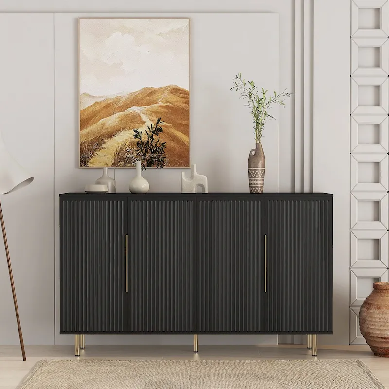 White Modern Buffet Cabinet with Storage, Fluted Sideboard Large Buffet with Adjustable Shelves,Accent Cabinet Console Table