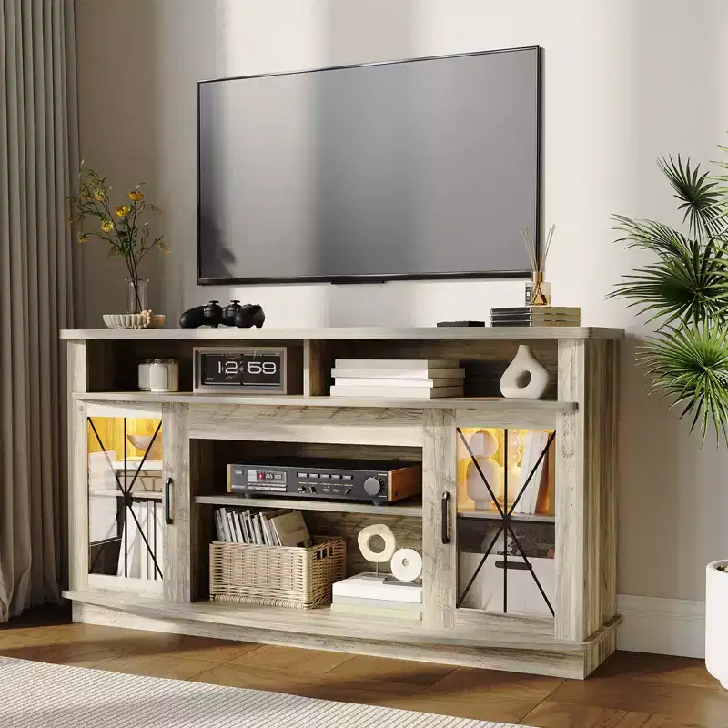 Rustic TV Stand for TVs Up to 70, 32'' Tall Media Console, TV Cabinet with Adjustable Shelves, Farmhouse Entertainment Center for Living Room