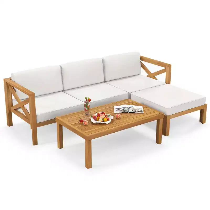 Costway 5 PCS Outdoor Conversation Furniture Set with 3 Chairs 1 Ottoman 1 Coffee Table