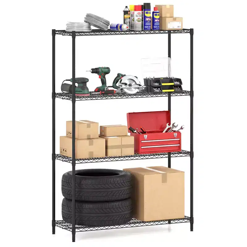 Black 4-Tier Metal Shelving Unit, Adjustable, for 1 Person