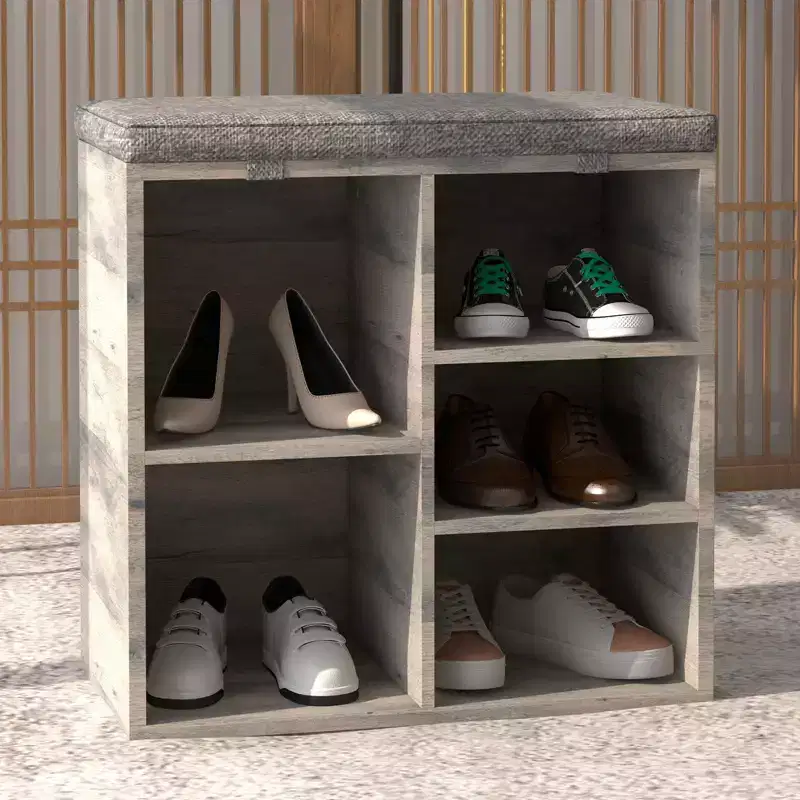 Shoe Storage Bench with Cushion, 20 Cubby Seat Shoe Cabinet, Cubby Seat Shoe Cabinet with 3-Tier Adjustable Shelf for Living Room Hallway