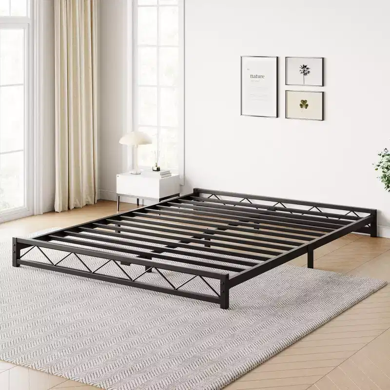 Metal Platform Bed Frame with Wavy Pattern, Mattress Foundation, Easy Assembly, No Box Spring Needed, Height