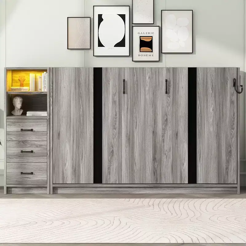 GDFStudio Bennett Metal and Wood Murphy Bed, Folded into a Cabinet