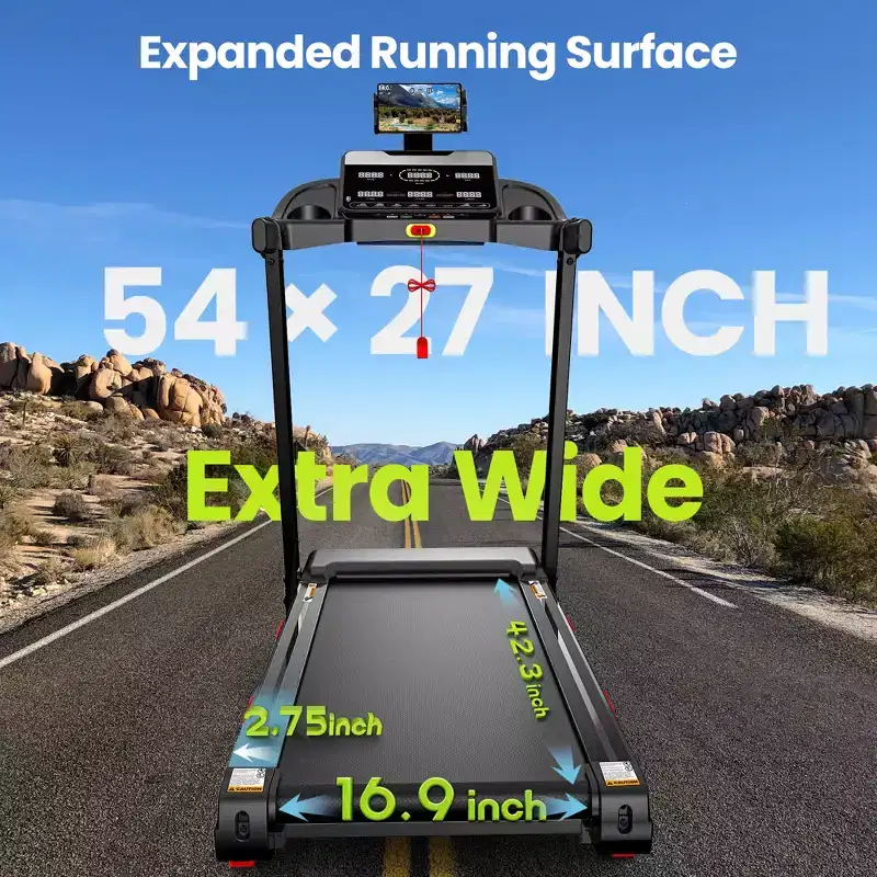 Compact Folding Treadmill for Home with 3.75 HP Motor, App Control, Bluetooth, 10% Incline, 330 lb Capacity