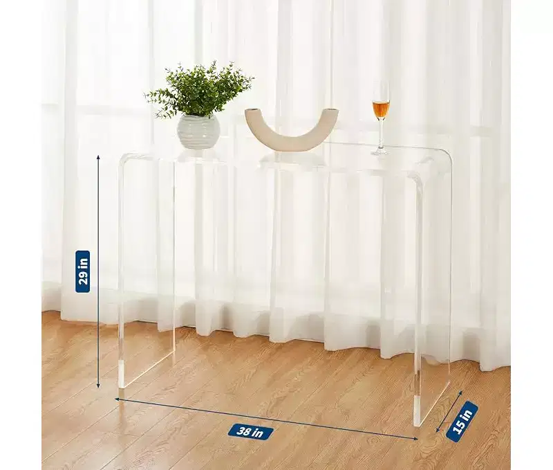 Acrylic Slim Console Table for Entryways C Clear 2-Tier Table with Square Legs, Perfect for Hallways, Foyers, Living Rooms, and Behind Sofas