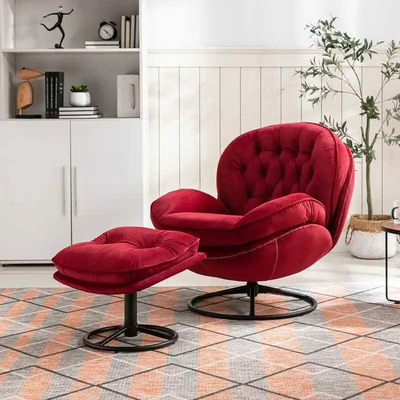 Accent chair TV Chair Living room Chair Grey with ottoman