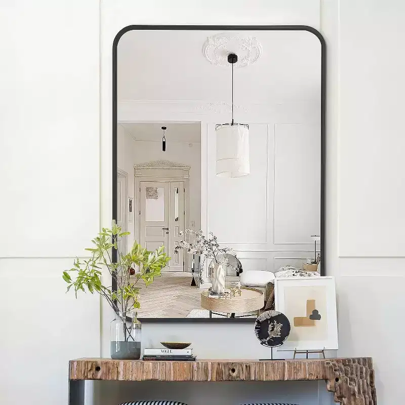 Black Metal Framed Rectangular Bathroom Wall Mirror - Stylish & Durable