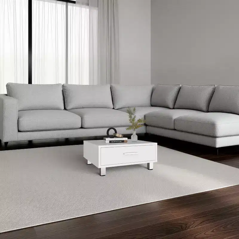 Fun little toys brand Modern Coffee Table and Center Table with Single Storage Drawer and 4 Stable Legs, Practical Living Room Organization