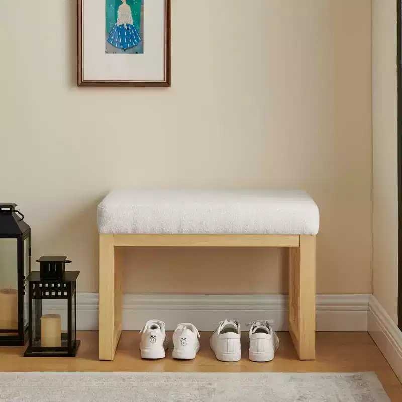 MAYEERTY Shoe Changing Bench with Wooden Frame and a Soft Cushioned Seat for Small Space Hallway Living Room Beige