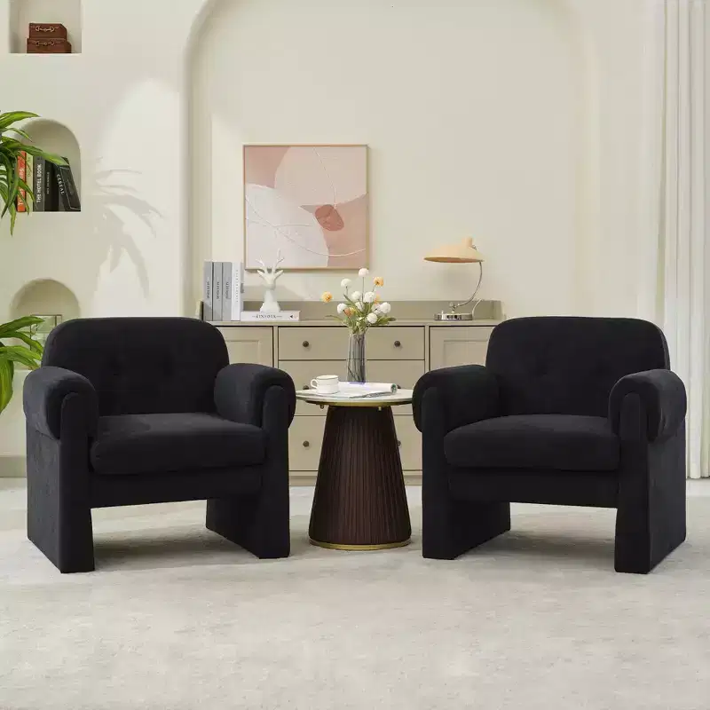 Fluffy Cloud Upholstered Accent Armchair Set of 2 Velvet Ergonomic Bedroom Reading Chair