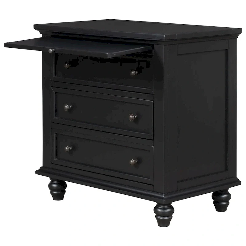Solid Pine Wood End Table with Pull-out Tray and 3 Drawer, Easy Assembly