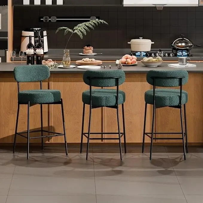 XINMICS 24 Inches Modern Counter Height Bar Stools with Curved Back Metal Legs, Upholstered Boucle Barstools, Set of 2/3/4 - N/A