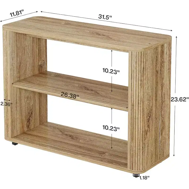 Narrow Side Table, 3-Tier End Table with Storage Shelves, Farmhouse Bedside Table for Bedroom, Living Room, Small Spaces, Sofa Couch, Natural