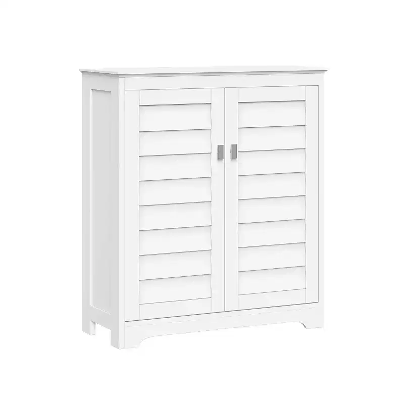 White Two-Door Floor Storage Cabinet with Adjustable Shelves