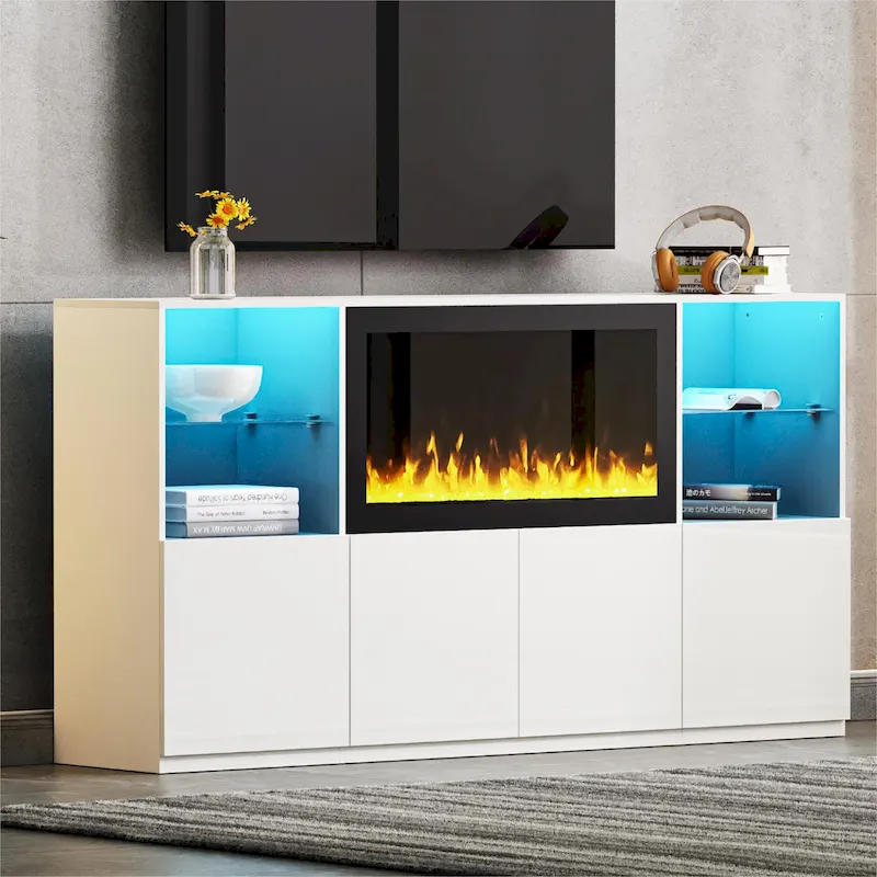 White/Black Modern TV Stand with 34.2