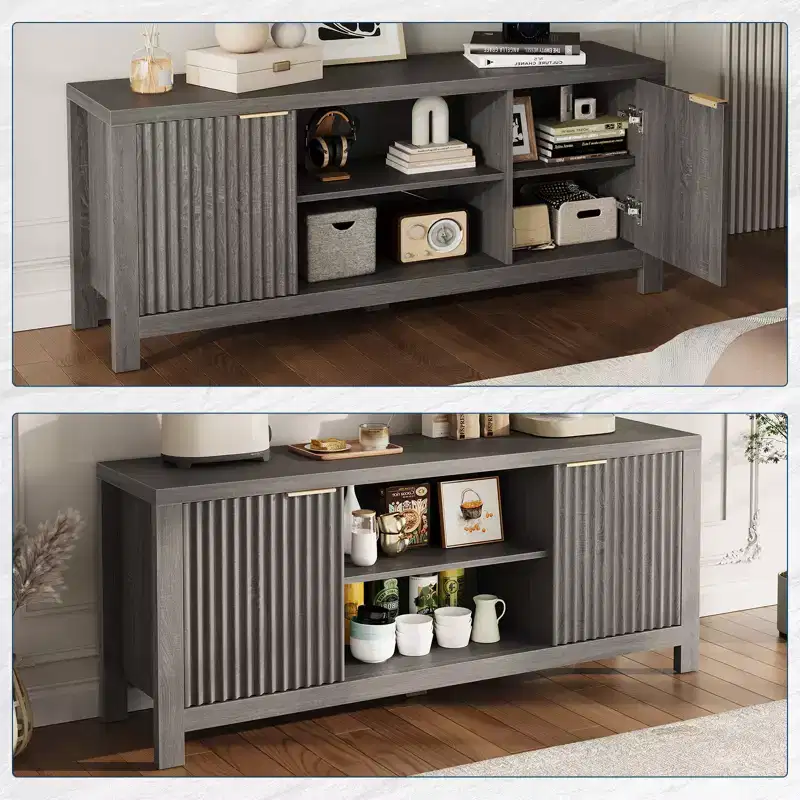 Fluted TV Stand for 65 Inch TV, Modern Console Table with Open Shelves,Heavy-Duty Entertainment Center, for Living Room, Bedroom