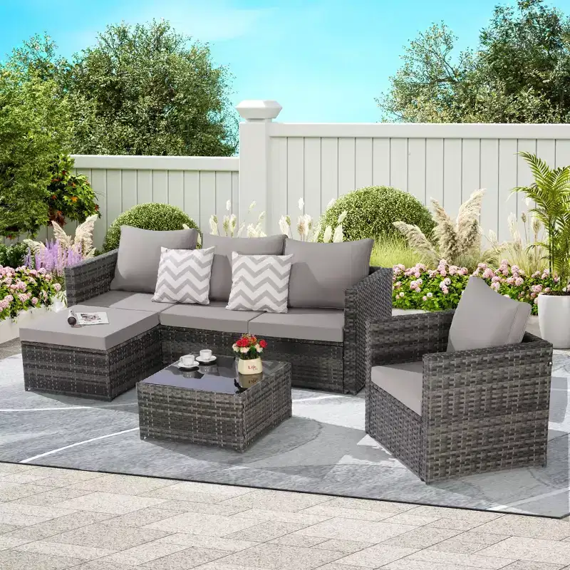 3-Piece Outdoor Patio Furniture Set: Woven L-Shaped Sectional with Single Sofa, Detachable Lounger, and Coffee Table for Cozy Conversations