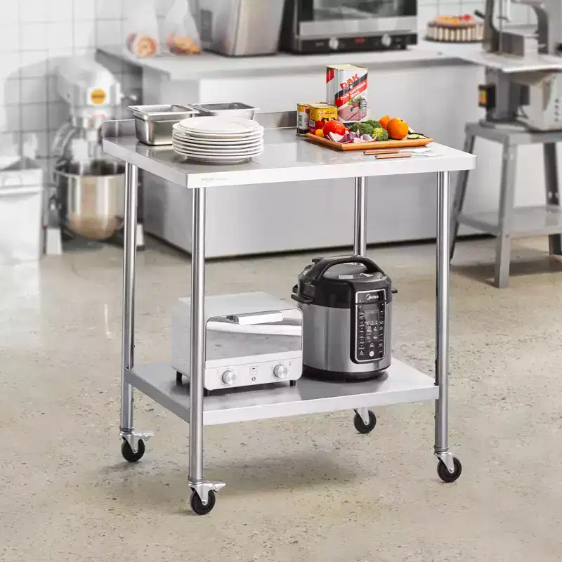24 x 36 x 40 Inch Stainless Steel Work Table, Commercial Food Prep Worktable with Casters, Heavy Duty Prep Worktable, Metal Work Table