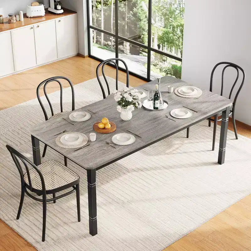 2m Rectangular Dining Table  Modern Industrial MDF Top Metal Legs Rounded Corners for Family Kitchen