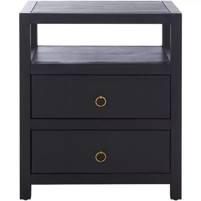 Nightstand with Drawer & Open Shelf, Acacia Veneer, Metal Glides, 132 lb Capacity
