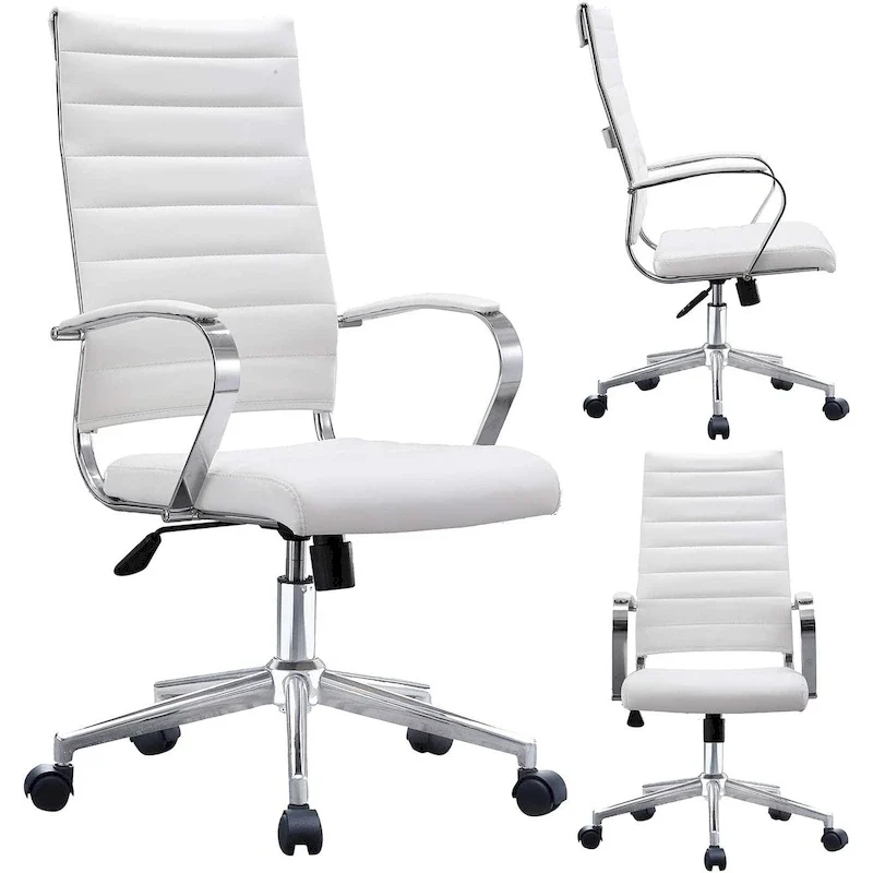Modern High Back Office Chair Ribbed PU Leather Swivel Tilt Conference Room Computer Desk Cushion Seat Boss