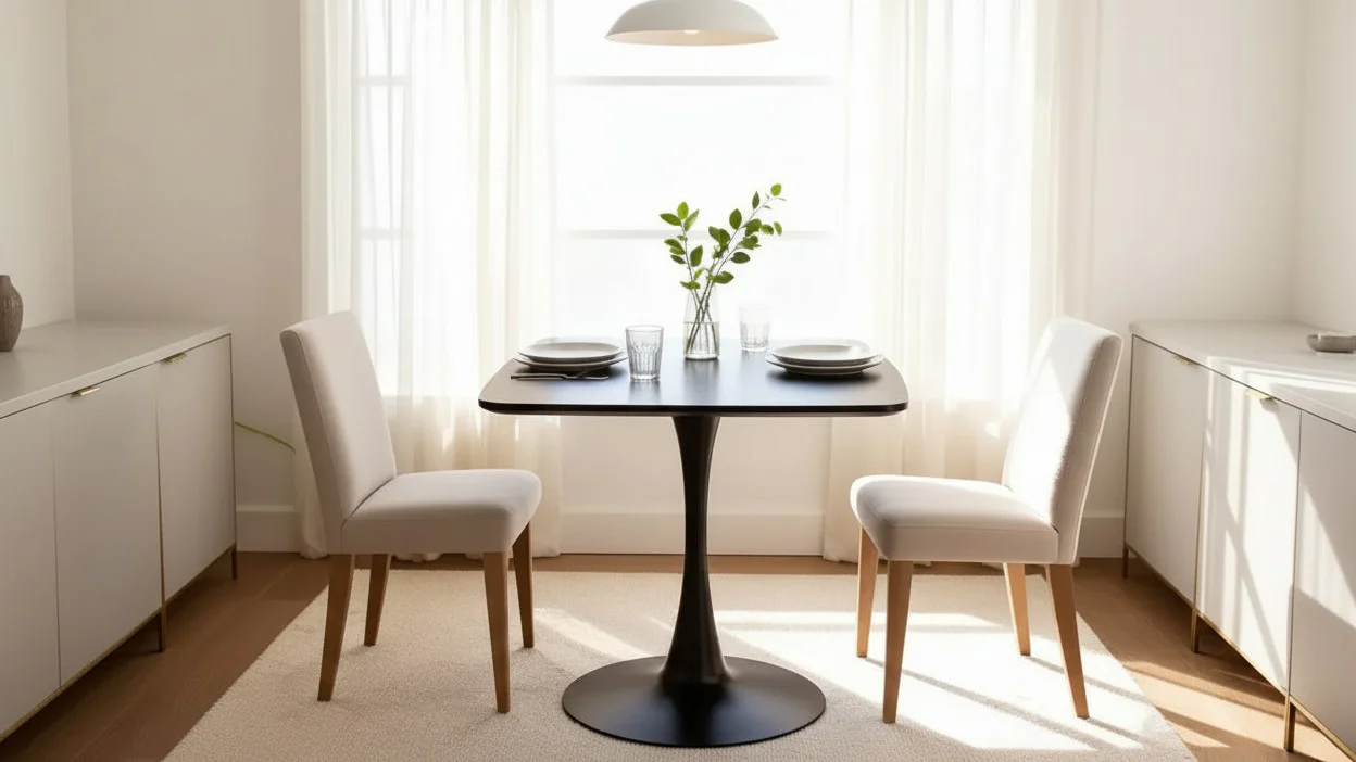 23.62 in Square Pedestal Dining Table for Compact Spaces, Modern Cafe Style
