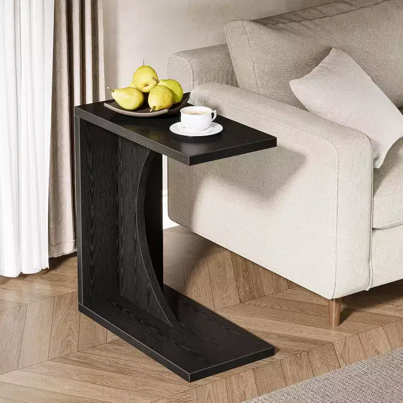 Black C-Shaped Side Table for Sofa & Bed, Single