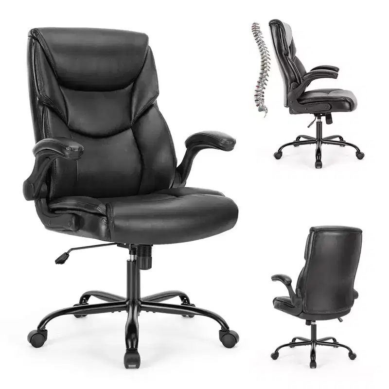 Ergonomic Office Chair with Adjustable Flip-up Armrest, Lumbar Support and Metal Base, Swivel Chair for Home, Office