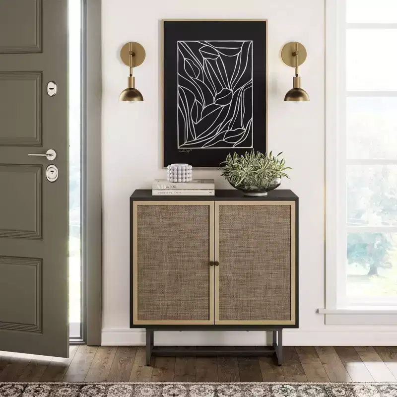 Kova Wood and Rattan Storage Cabinet - Nathan James