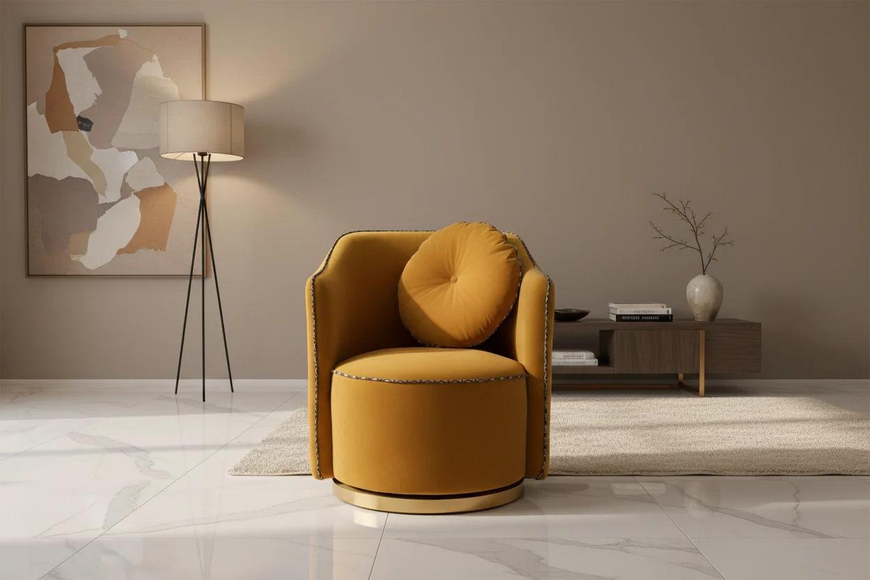 Sumptuous Velvet Swivel Lounge Chair with Steel Base