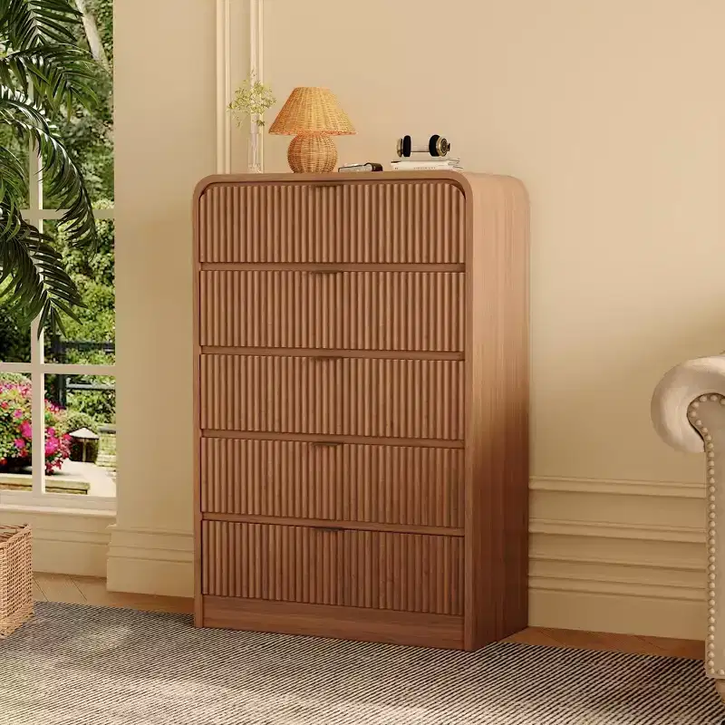 Fluted 5 Drawers Dresser for Bedroom, 47.6 Tall Modern Chest of Drawers with Round Edge & Metal Handle, Wooden Storage Organizer for Living Room