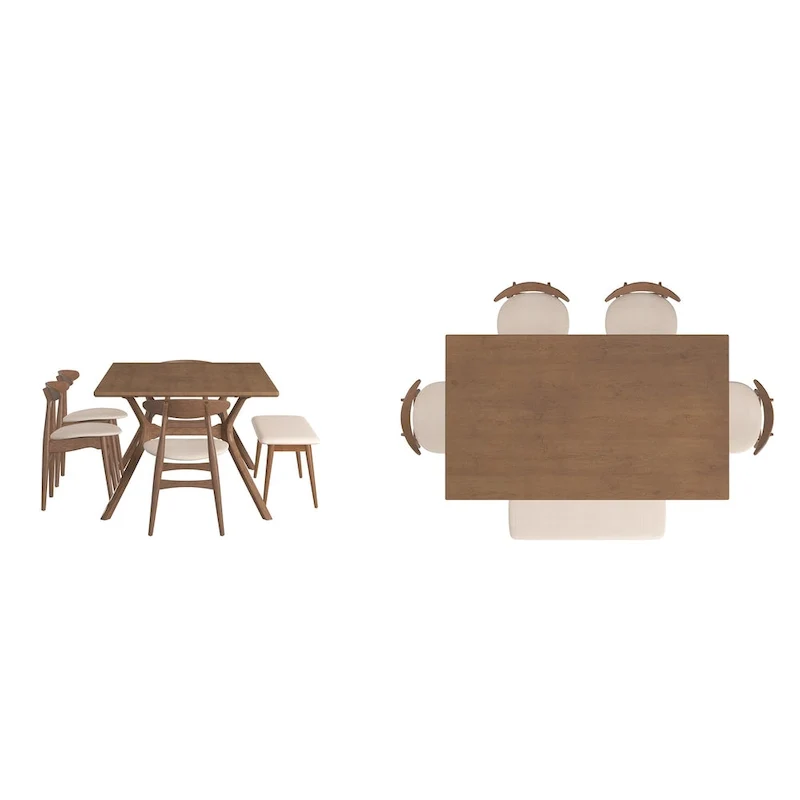 Sylvestria Mid-Century Walnut Finish Rectangular Dining Set