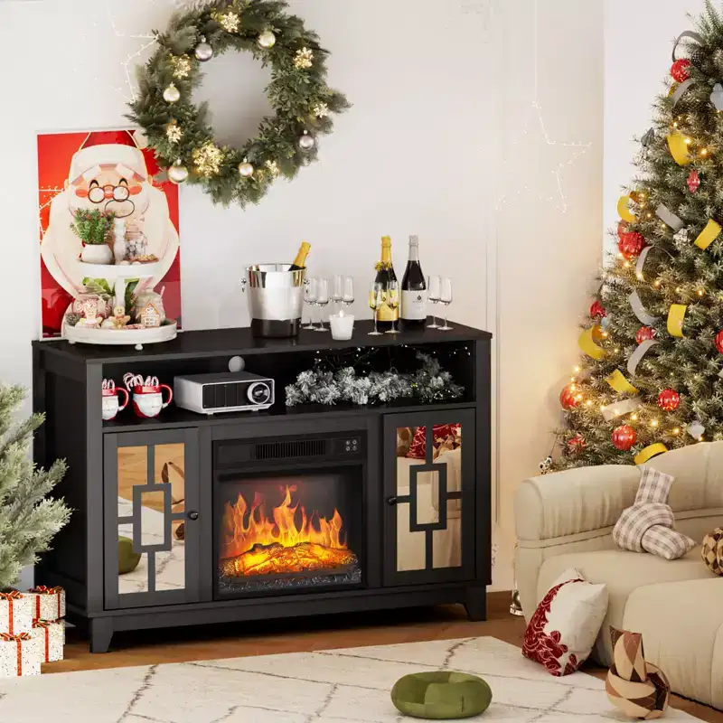Karl Home Fireplace TV Stand for 60 Inch TV Modern Entertainment Center with Glass Door Storage Cabinet