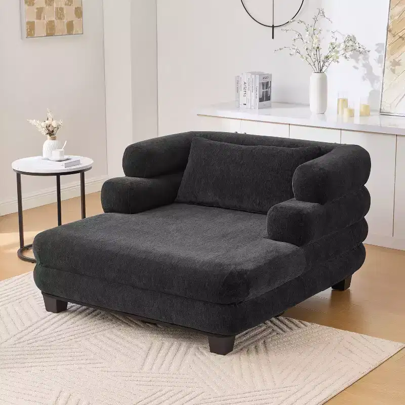 GDFStudio Arum Modern 52.4 Chenille Upholstered Chaise Lounge with Layered Armrests