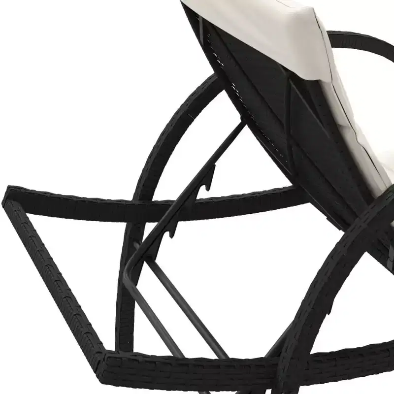 vidaXL Sun Lounger Black, Cream White PE Rattan, Powder-Coated Steel Large