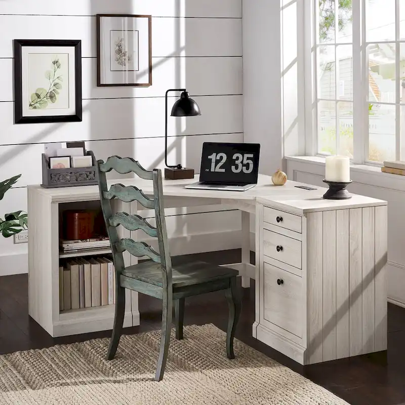 40 in. Corner Desk with USB Chargers and 3-drawer File Cabinet