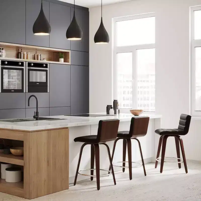 WyndenHall Madigan Swivel Counter Height Barstool Black: Square, Upholstered, Adjustable, Faux Leather