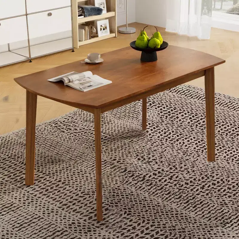 47 Mid-Century Modern Dining Table with Solid Rubber Wood Legs, Rectangular Kitchen Table for 4, Minimalist Dining Room Table