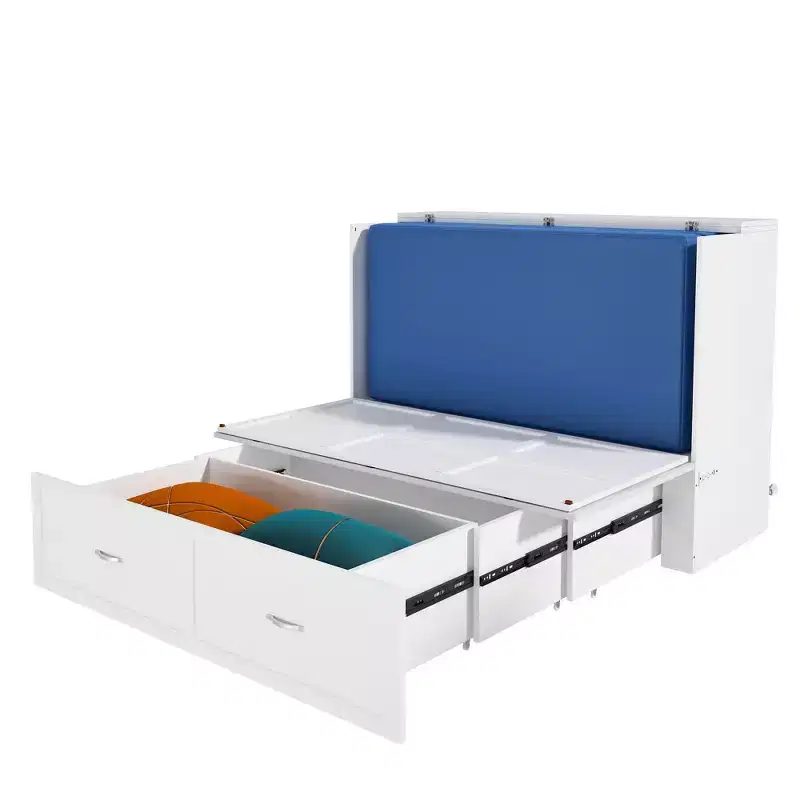 White Pull-Out Murphy Bed with Drawer & Charging Station – Full/Queen, 1–2 Person