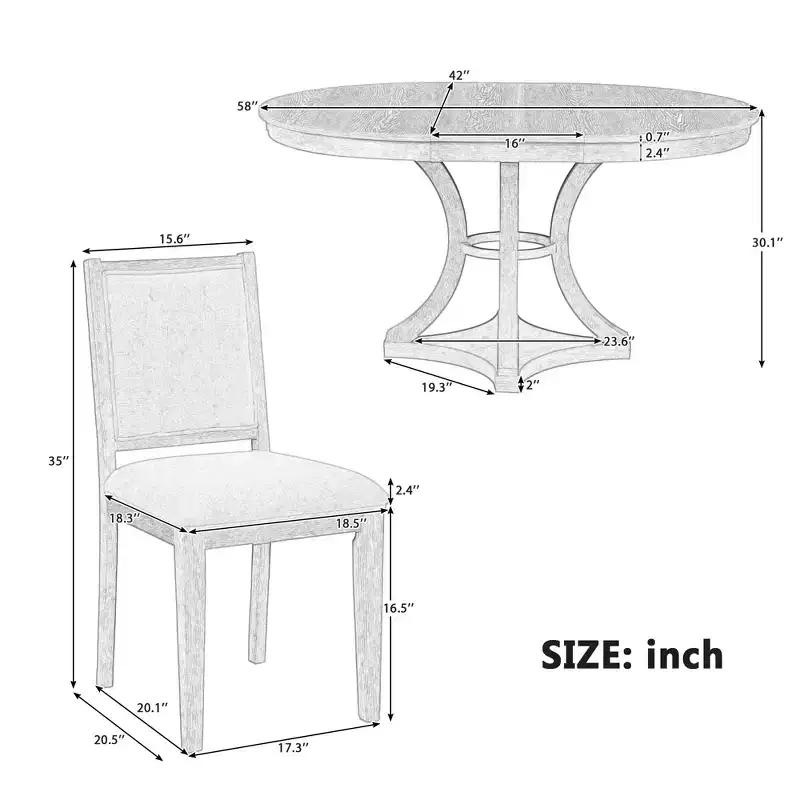 Merax Stylish 5-Piece Retro Dining Set with Extendable Round Table & 4 Upholstered Chairs