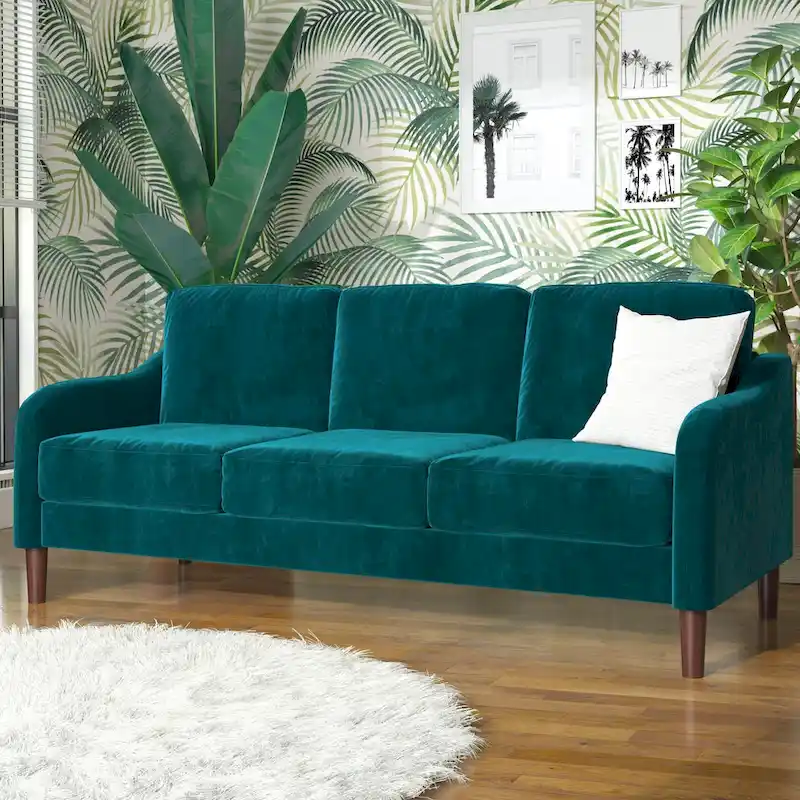 3-Seater Velvet Sofa with Curved Arms – 600 lbs Capacity, 74