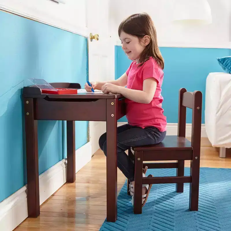 Melissa & Doug Wooden Child's Lift-Top Desk and Chair - Espresso: Office Furniture Sets, Wooden Frame, Enclosed Storage