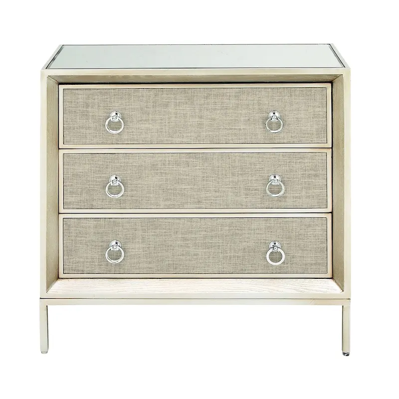 MDF & Fir Wood 3-Drawer Chest with Mirrored Top 32