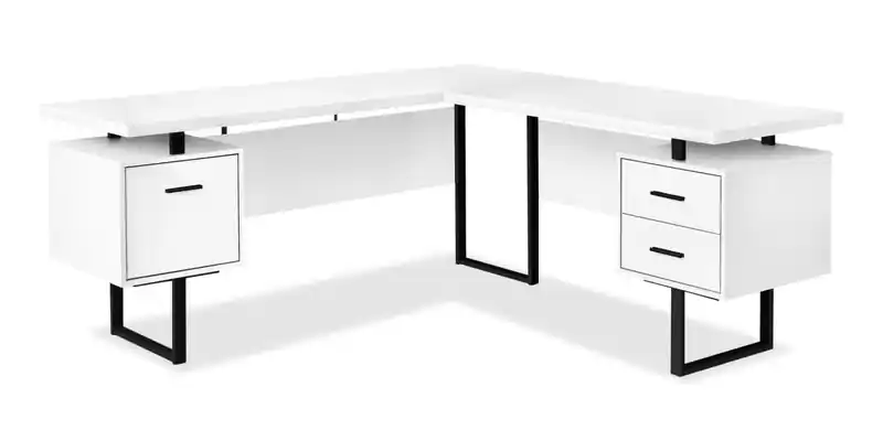Reversible 71 L-Shaped Corner Office Desk with 3-Drawers - White/Black